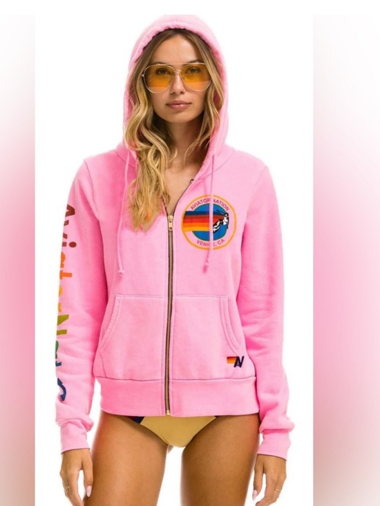 Aviator Nation Tops - Aviator nation Pink Rainbow Patch Zip Hoodie